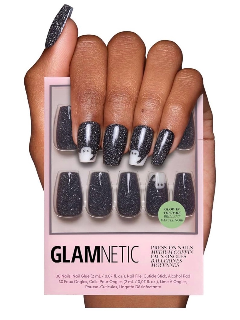 Glamnetic Press on Nails Medium Coffin Shape in Phantom Glow NIB - Picture 1 of 7